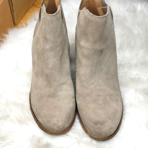 Lucky Brand LP Youse Brindle Tan Suede Cow Split Wedge Ankle Booties Boots - Picture 4 of 10
